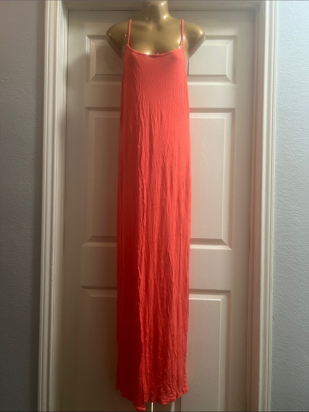 Leith Coral Slip Maxi Dress with Spaghetti Straps (Bin 6-022)
